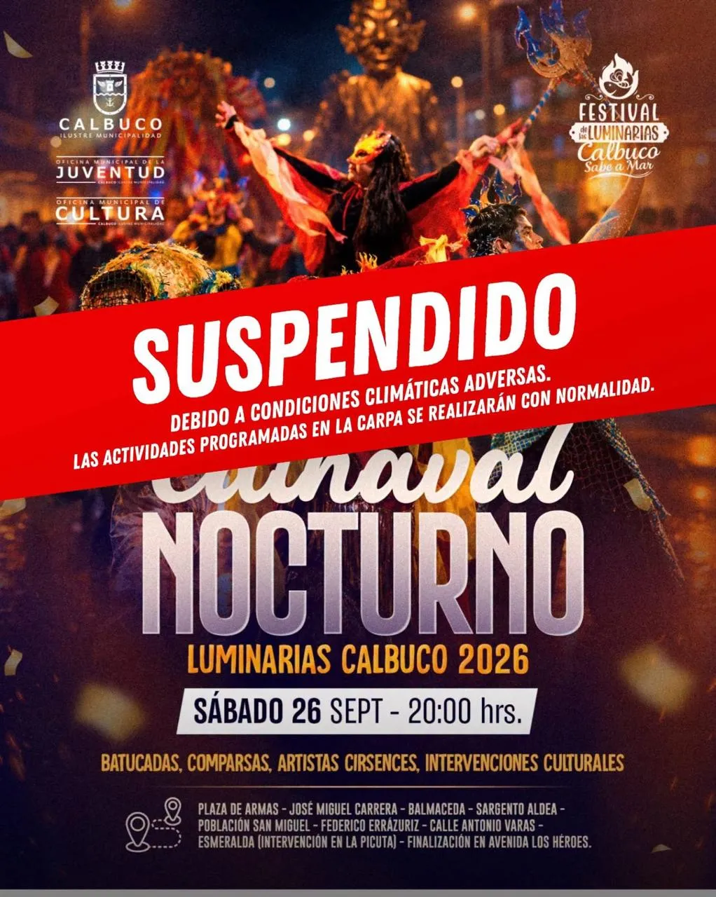 MUNICIPALIDAD DE CALBUCO OBLIGADA A SUSPENDER EL FESTIVAL DE LAS LUMINARIAS